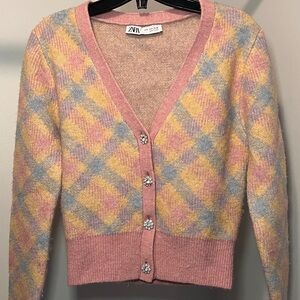 Zara Multicolor Plaid Cardigan